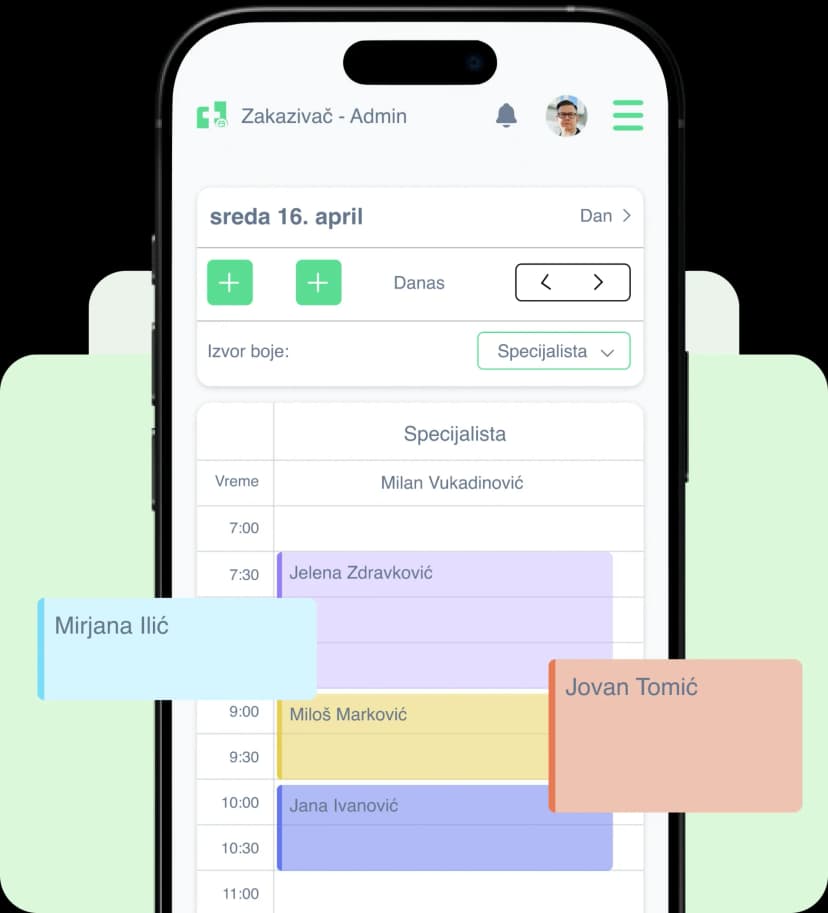 Online kalendar prikaz na mobilnom uređaju